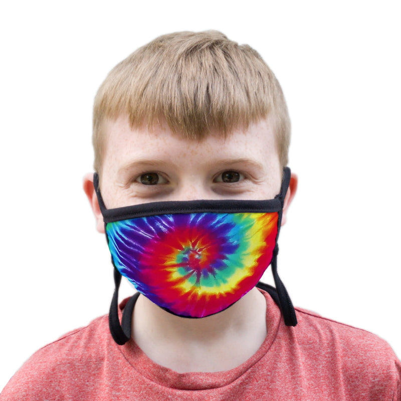 Buttonsmith Rainbow Tie Dye Youth Adjustable Face Mask with Filter Pocket - Made in the USA - Buttonsmith Inc.
