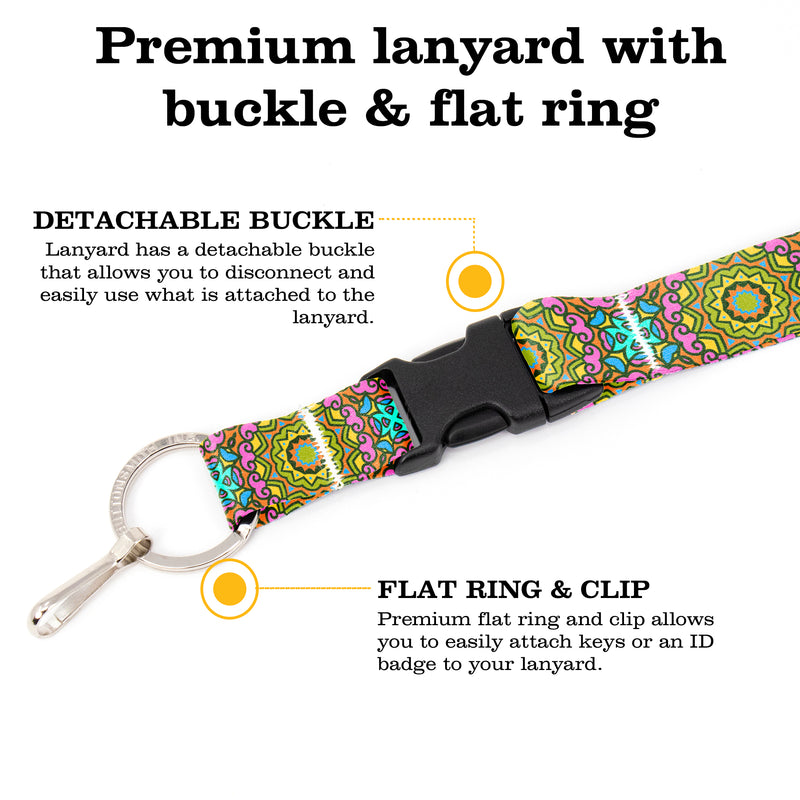 Buttonsmith Multicolored Suns Premium Lanyard - with Buckle and Flat Ring - Made in the USA - Buttonsmith Inc.