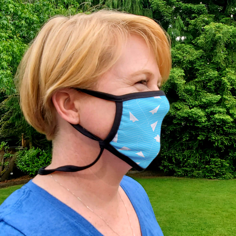 Buttonsmith Paper Airplanes Adult Adjustable Face Mask with Filter Pocket - Made in the USA - Buttonsmith Inc.