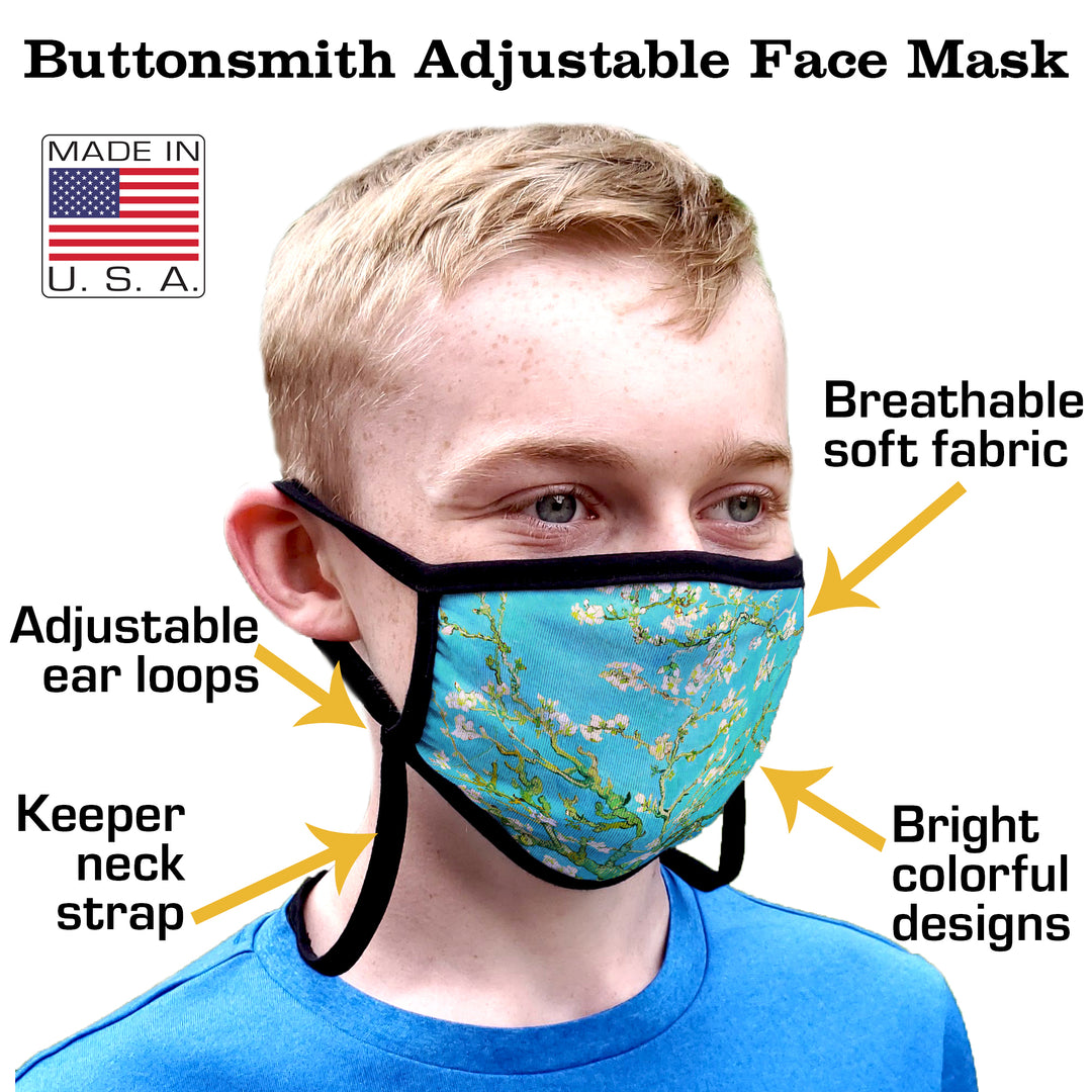 Buttonsmith Crowns Adult XL Adjustable Face Mask with Filter Pocket - Made in the USA - Buttonsmith Inc.