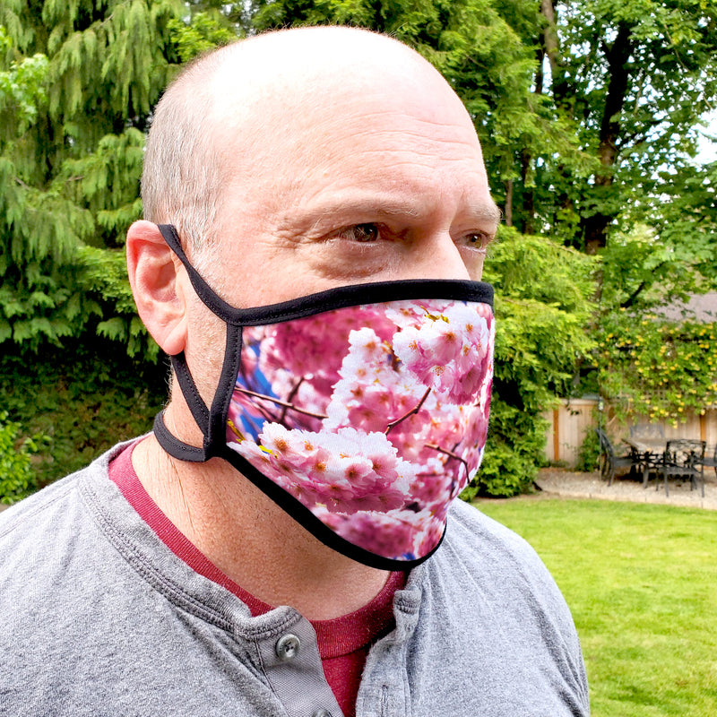 Buttonsmith Cherry Blossoms Youth Adjustable Face Mask with Filter Pocket - Made in the USA - Buttonsmith Inc.