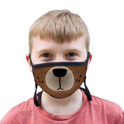 Buttonsmith Cartoon Bear Face Youth Adjustable Face Mask with Filter Pocket - Made in the USA - Buttonsmith Inc.