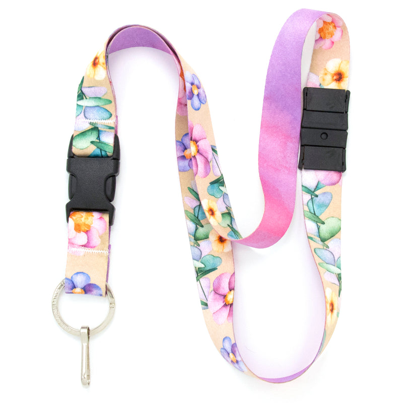 Buttonsmith Watercolor Flowers Breakaway Lanyard - Made in USA - Buttonsmith Inc.
