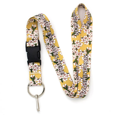Buttonsmith Cherry Blossoms on Gold Custom Lanyard - Made in USA - Buttonsmith Inc.