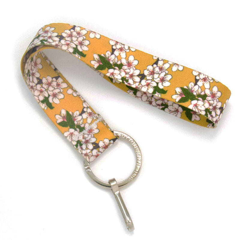 Buttonsmith Cherry Blossoms on Gold Wristlet Lanyard Made in USA - Buttonsmith Inc.