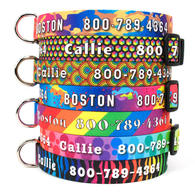 Custom Personalized Dog Collars - Rainbow Designs - Made in USA - Buttonsmith Inc.