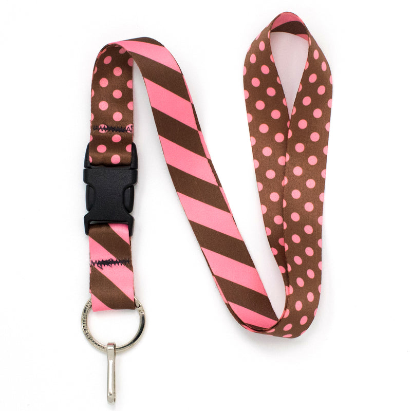 Buttonsmith Cocoa Pink Dots Lanyard - Made in USA - Buttonsmith Inc.