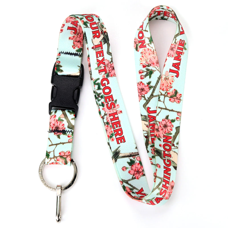 Buttonsmith Hiroshige Cherry Blossoms Custom Lanyard - Made in USA - Buttonsmith Inc.