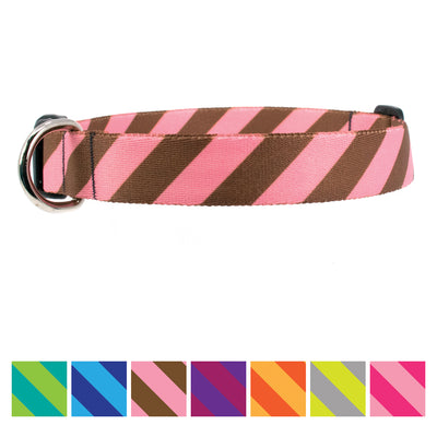 Buttonsmith Cocoa Pink Stripes Dog Collar - Made in USA - Buttonsmith Inc.