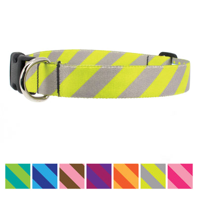 Buttonsmith Pewter Lime Stripes Dog Collar - Made in USA - Buttonsmith Inc.