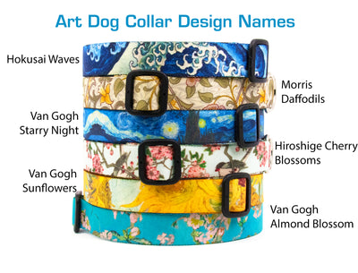 Buttonsmith Hiroshige Cherry Blossom Art Dog Collar - Made in USA - Buttonsmith Inc.