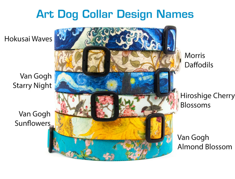 Buttonsmith Hiroshige Cherry Blossom Art Dog Collar - Made in USA - Buttonsmith Inc.