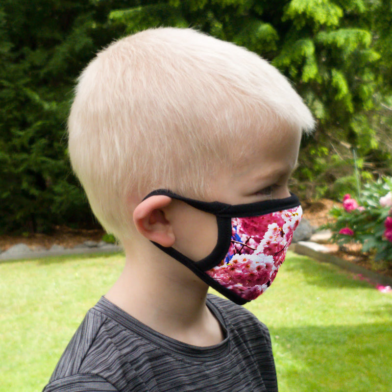 Buttonsmith Cherry Blossoms Child Face Mask with Filter Pocket - Made in the USA - Buttonsmith Inc.