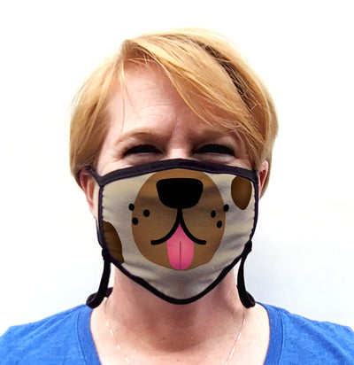 Buttonsmith Cartoon Puppy Face Adult Adjustable Face Mask with Filter Pocket - Made in the USA - Buttonsmith Inc.