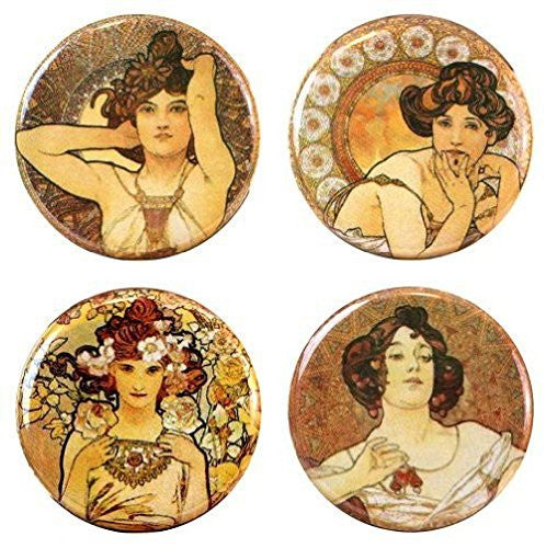 Buttonsmith® 1.25" Mucha Gemstones Refrigerator Magnets - Set of 4 - Buttonsmith Inc.