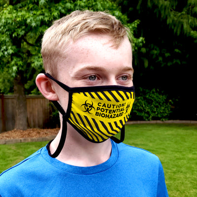 Buttonsmith Caution Tape Youth Adjustable Face Mask with Filter Pocket - Made in the USA - Buttonsmith Inc.