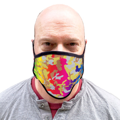 Buttonsmith Rainbow Camo Adult XL Adjustable Face Mask with Filter Pocket - Made in the USA - Buttonsmith Inc.