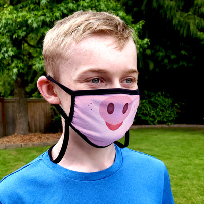 Buttonsmith Cartoon Piglet Face Adult Adjustable Face Mask with Filter Pocket - Made in the USA - Buttonsmith Inc.