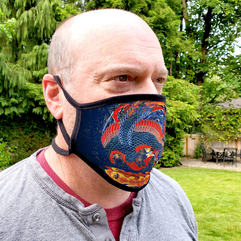 Buttonsmith Hokusai Phoenix Adult XL Adjustable Face Mask with Filter Pocket - Made in the USA - Buttonsmith Inc.