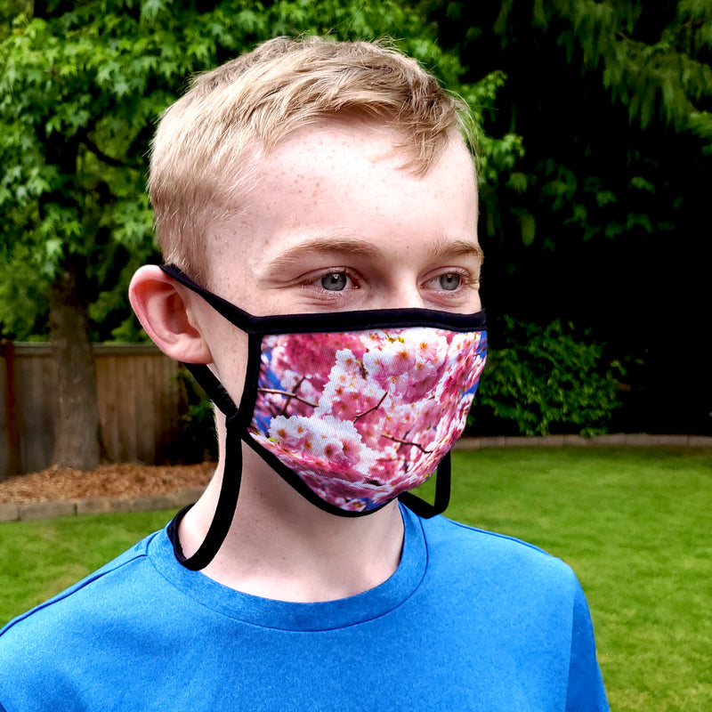 Buttonsmith Cherry Blossoms Adult Adjustable Face Mask with Filter Pocket - Made in the USA - Buttonsmith Inc.