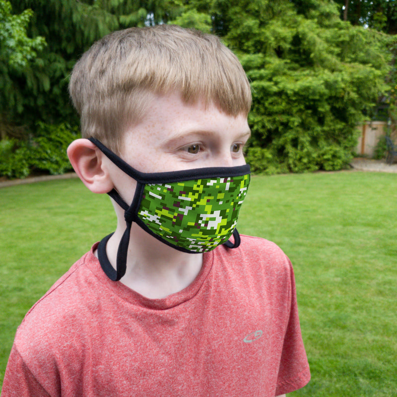Buttonsmith PixelLand Camo Youth Adjustable Face Mask with Filter Pocket - Made in the USA - Buttonsmith Inc.