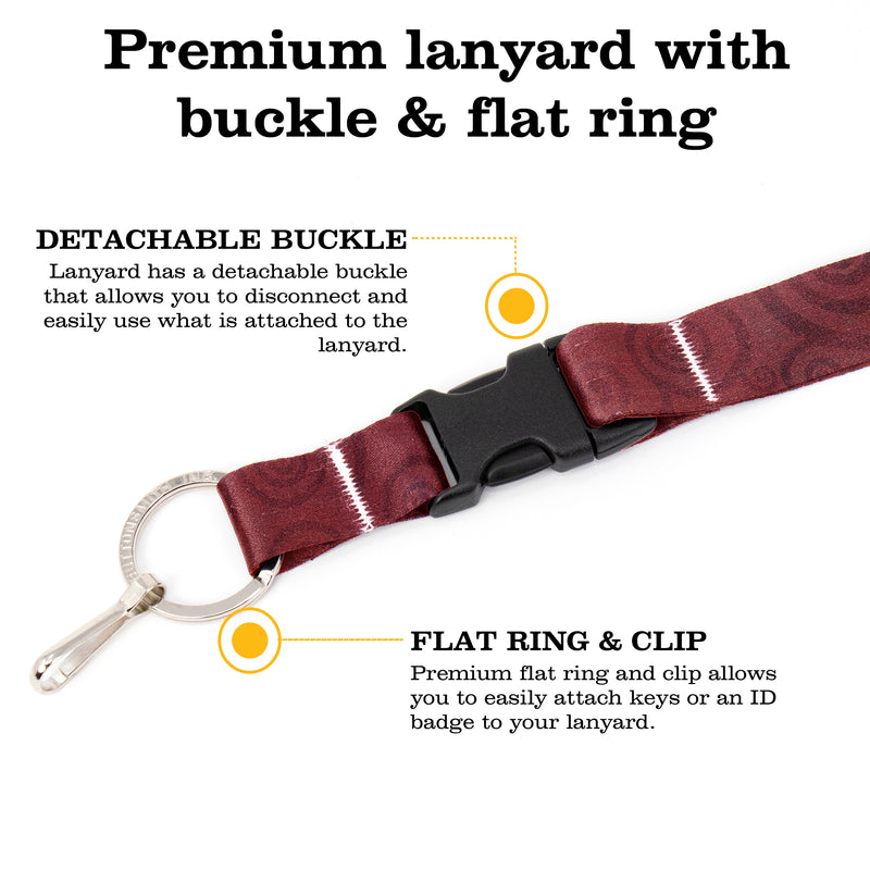 Buttonsmith Garnet Swirls Premium Lanyard - with Buckle and Flat Ring - Made in the USA - Buttonsmith Inc.