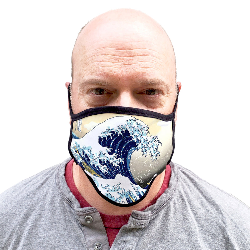 Buttonsmith Hokusai Great Wave Adult XL Adjustable Face Mask with Filter Pocket - Made in the USA - Buttonsmith Inc.