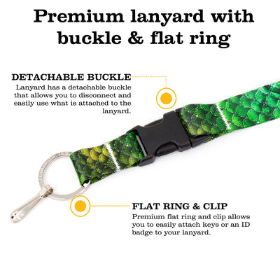 Buttonsmith Green Mermaid Scales Premium Lanyard - with Buckle and Flat Ring - Made in the USA - Buttonsmith Inc.