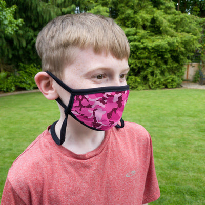 Buttonsmith Pink Camo Youth Adjustable Face Mask with Filter Pocket - Made in the USA - Buttonsmith Inc.