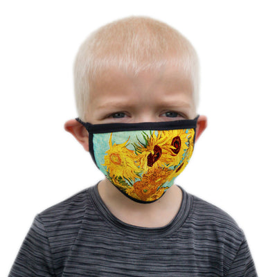 Buttonsmith Van Gogh Sunflowers Child Face Mask with Filter Pocket - Made in the USA - Buttonsmith Inc.