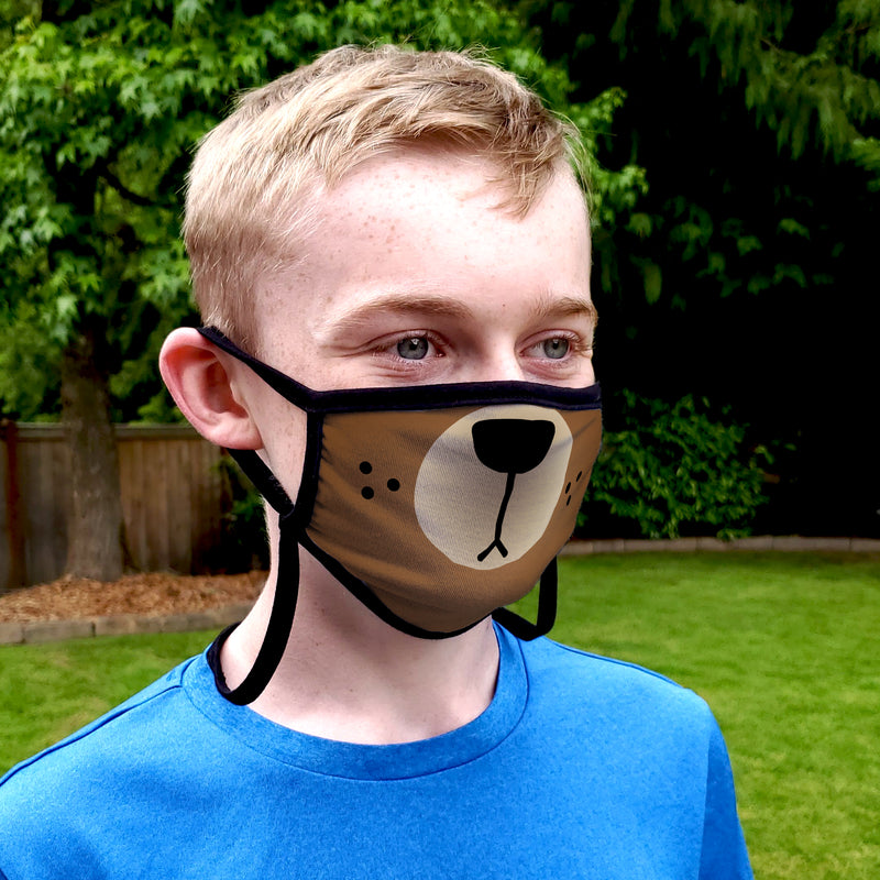 Buttonsmith Cartoon Bear Face Adult Adjustable Face Mask with Filter Pocket - Made in the USA - Buttonsmith Inc.