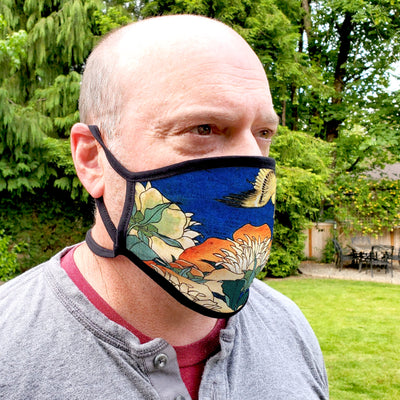 Buttonsmith Hokusai Canary & Peony Adult XL Adjustable Face Mask with Filter Pocket - Made in the USA - Buttonsmith Inc.