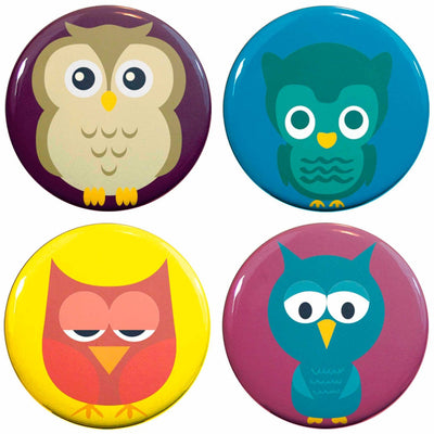 Buttonsmith® 1.25" Owls Refrigerator Magnets - Set of 4 - Buttonsmith Inc.