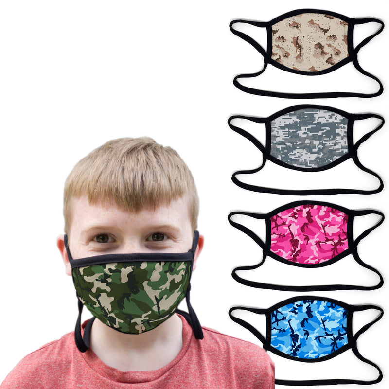 Buttonsmith Camo - Set of 5 Youth Adjustable Face Mask with Filter Pocket - Made in the USA - Buttonsmith Inc.