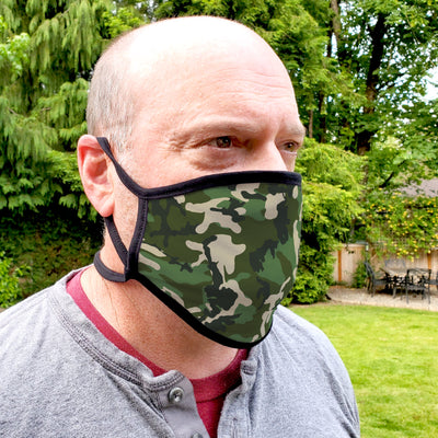 Buttonsmith Woodland Camo Adult Adjustable Face Mask with Filter Pocket - Made in the USA - Buttonsmith Inc.