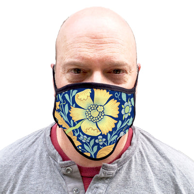 Buttonsmith William Morris Compton Blue Adult XL Adjustable Face Mask with Filter Pocket - Made in the USA - Buttonsmith Inc.