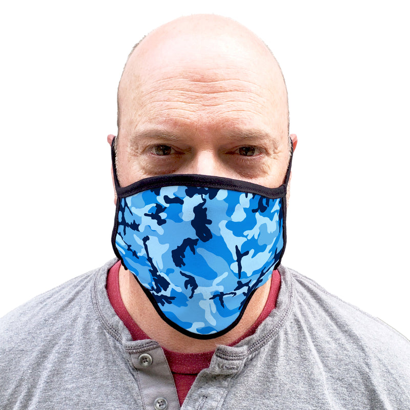 Buttonsmith Blue Camo Adult XL Adjustable Face Mask with Filter Pocket - Made in the USA - Buttonsmith Inc.