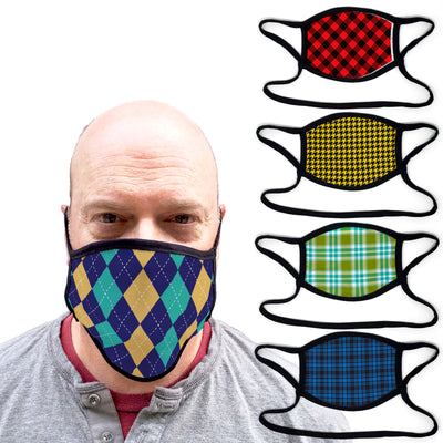 Buttonsmith Plaids - Set of 5 Adult XL Adjustable Face Mask with Filter Pocket - Made in the USA - Buttonsmith Inc.