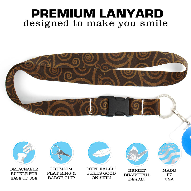 Buttonsmith Topaz Swirls Premium Lanyard - with Buckle and Flat Ring - Made in the USA - Buttonsmith Inc.