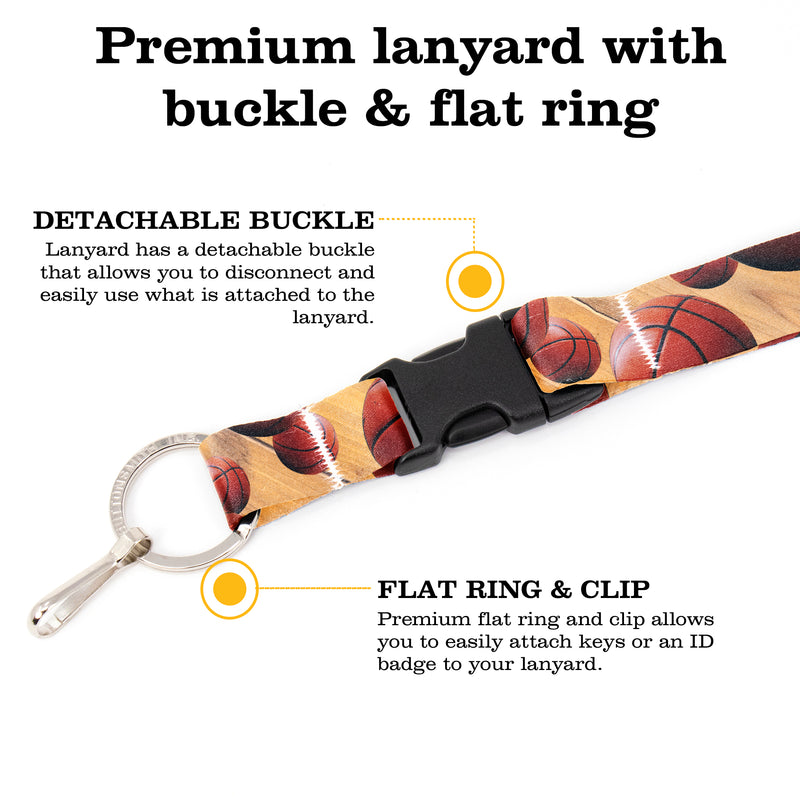 Buttonsmith Basketball Premium Lanyard - with Buckle and Flat Ring - Made in the USA - Buttonsmith Inc.