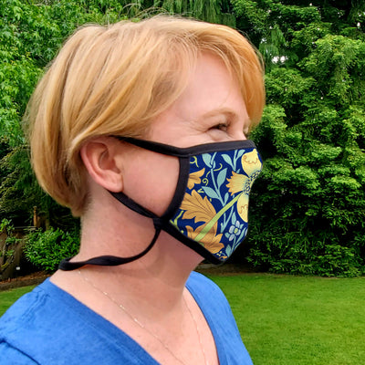 Buttonsmith William Morris Compton Blue Youth Adjustable Face Mask with Filter Pocket - Made in the USA - Buttonsmith Inc.
