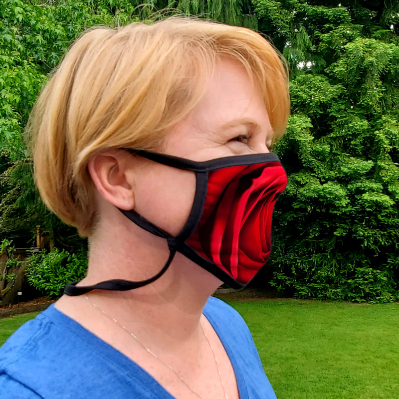 Buttonsmith Red Rose Adult Adjustable Face Mask with Filter Pocket - Made in the USA - Buttonsmith Inc.