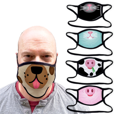Buttonsmith Cartoon Domestic Animal - Set of 5 Adult XL Adjustable Face Mask with Filter Pocket - Made in the USA - Buttonsmith Inc.