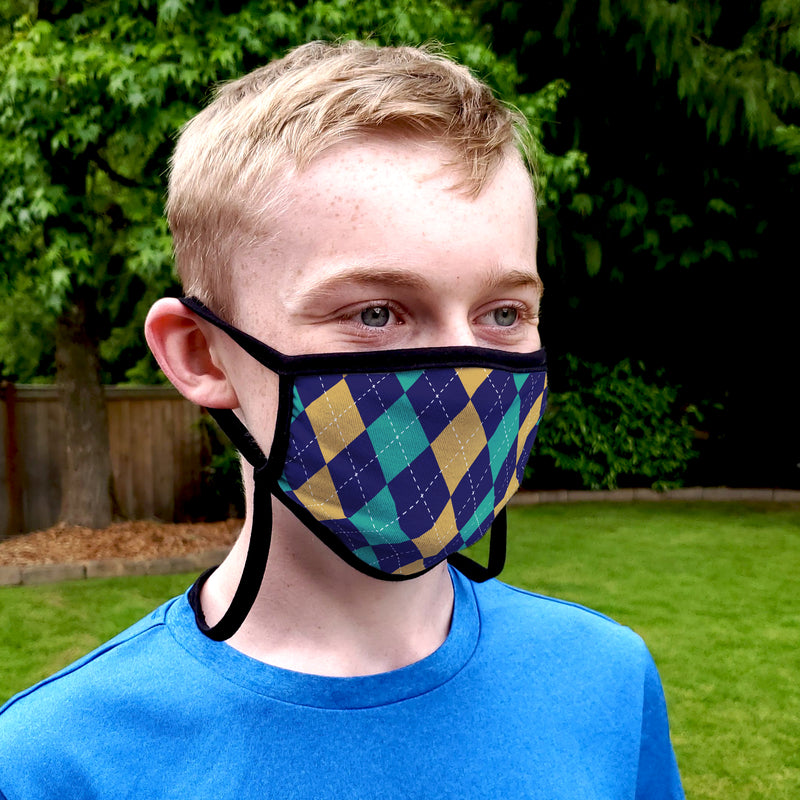 Buttonsmith Argyle Adult Adjustable Face Mask with Filter Pocket - Made in the USA - Buttonsmith Inc.