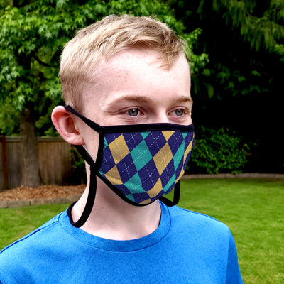 Buttonsmith Argyle Youth Adjustable Face Mask with Filter Pocket - Made in the USA - Buttonsmith Inc.