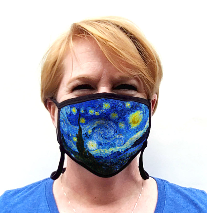 Buttonsmith Van Gogh Starry Night Adult Adjustable Face Mask with Filter Pocket - Made in the USA - Buttonsmith Inc.