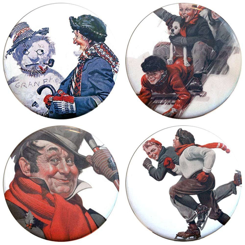 Buttonsmith® 1.25" Norman Rockwell Winter Refrigerator Magnets - Set of 4 - Buttonsmith Inc.