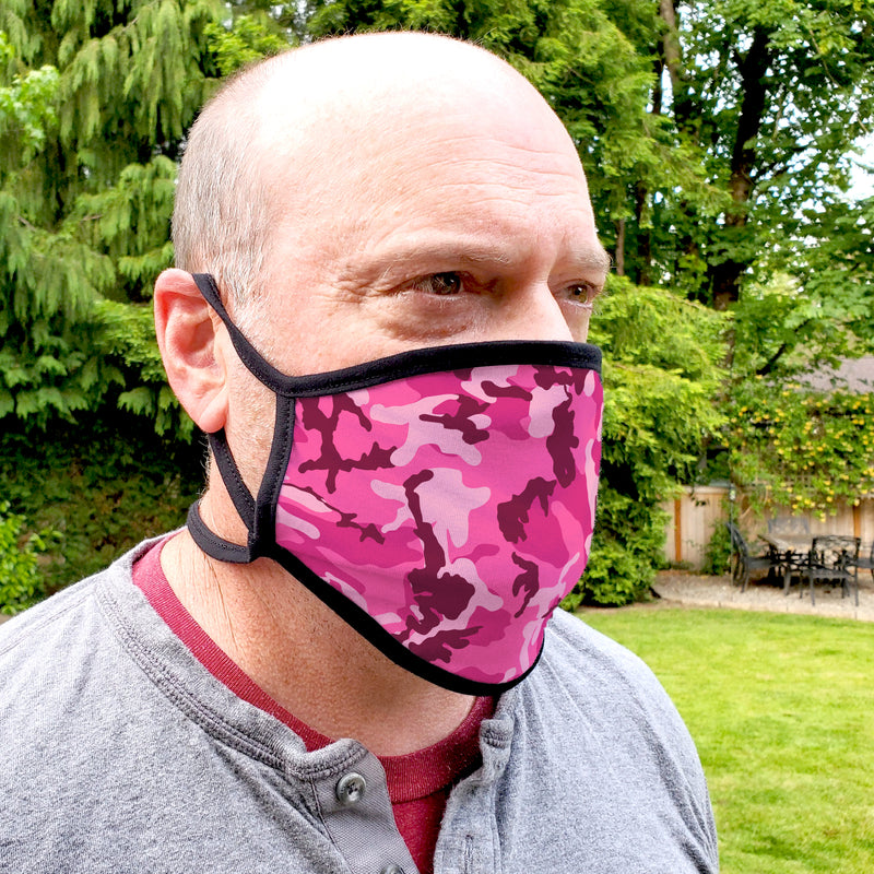 Buttonsmith Pink Camo Adult XL Adjustable Face Mask with Filter Pocket - Made in the USA - Buttonsmith Inc.