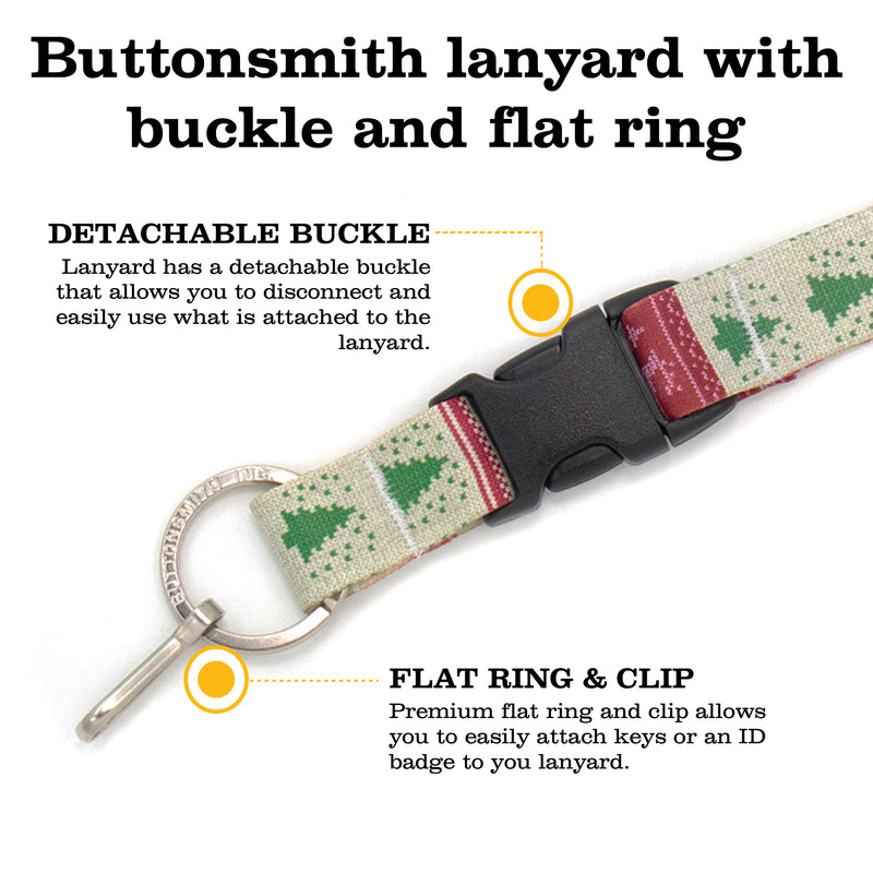 Buttonsmith Christmas Sweater Premium Lanyard - with Buckle and Flat Ring - Made in the USA - Buttonsmith Inc.