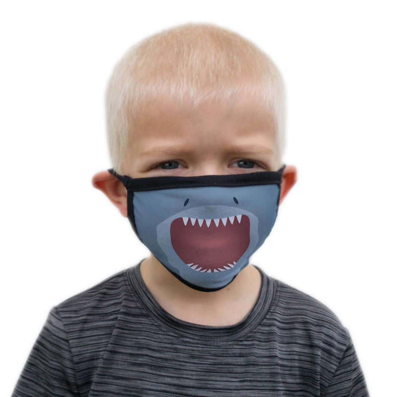 Buttonsmith Cartoon Shark Face Child Face Mask with Filter Pocket - Made in the USA - Buttonsmith Inc.